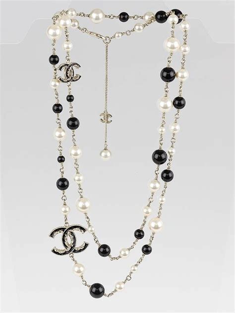 chanel necklace black|Chanel black and white necklace.